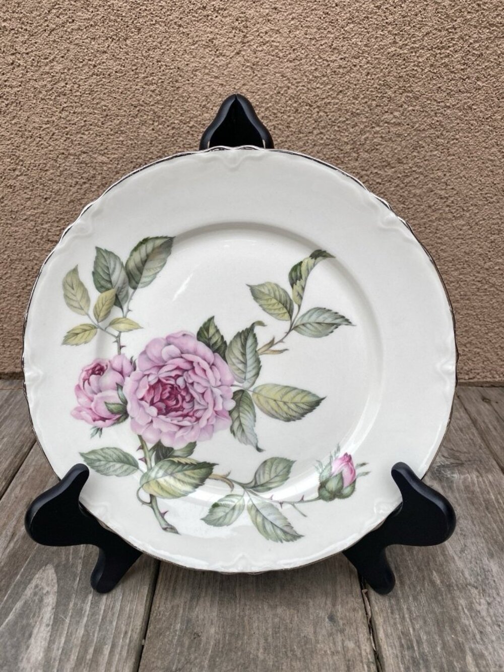 2 Venetian Rose Platinum Dinner Plates By Warwick Scalloped  10” Discontinued